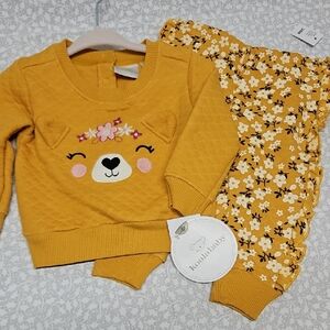 New koalababy mustard puppy face 2pc set floral bottoms